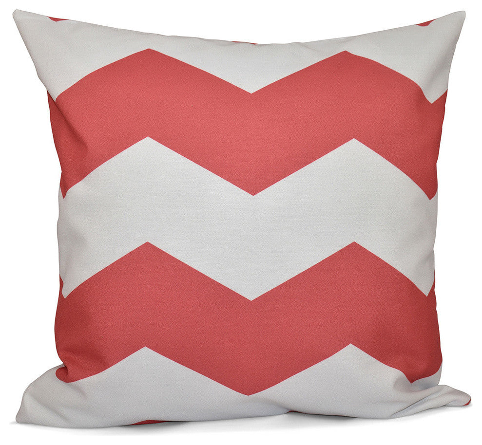 Geometric Decorative Outdoor Pillow, Coral, 18"x18"