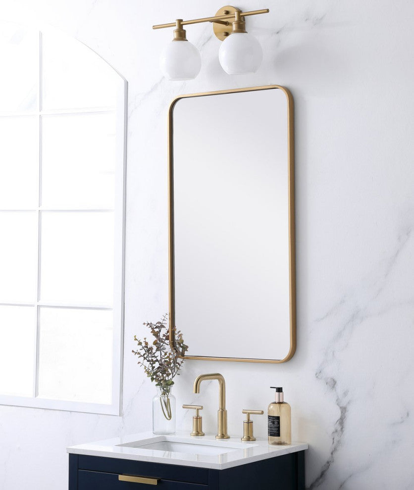 Ellis Soft Corner Metal Rectangular Mirror, Brass, 20"x36"