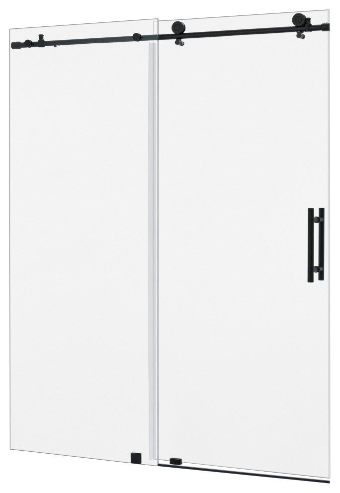 56"“60"Wx76" Frameless Sliding Shower Door With Clear Glass, Matte Black