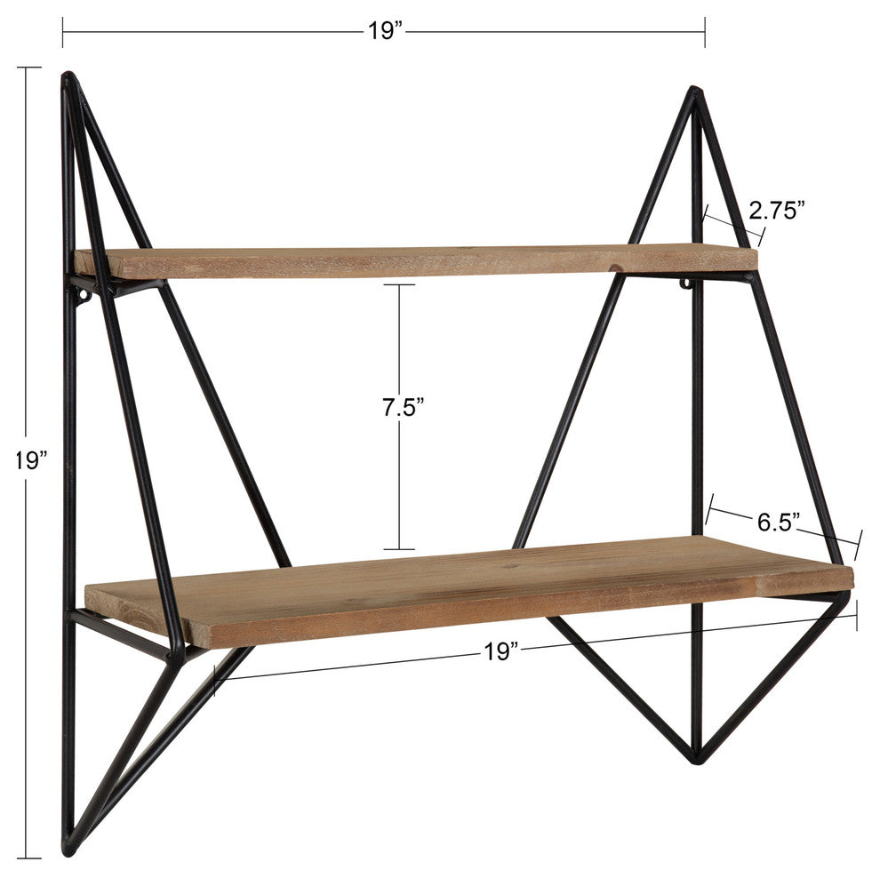 Melita 2-Tier Wood and Metal Wall Shelf, Rustic Brown/Black