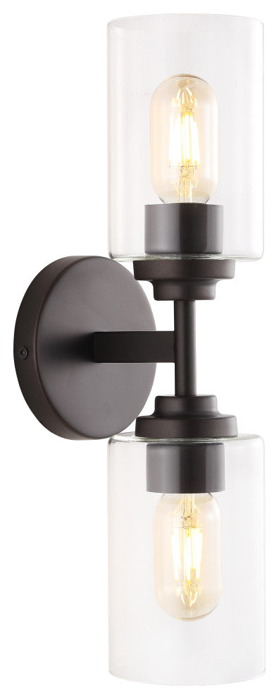 Giles 16" 2-Light Farmhouse Iron Cylinder LED Vanity, Oil Rubbed Bronze/Clear