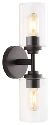 Giles 16" 2-Light Farmhouse Iron Cylinder LED Vanity, Oil Rubbed Bronze/Clear
