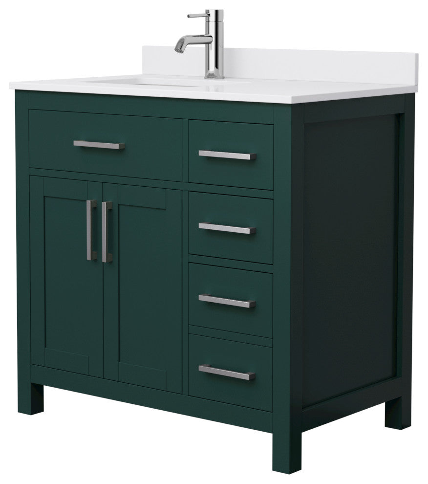 Beckett 36" Green Single Vanity, White Cultured Marble Top, Nickel Trim