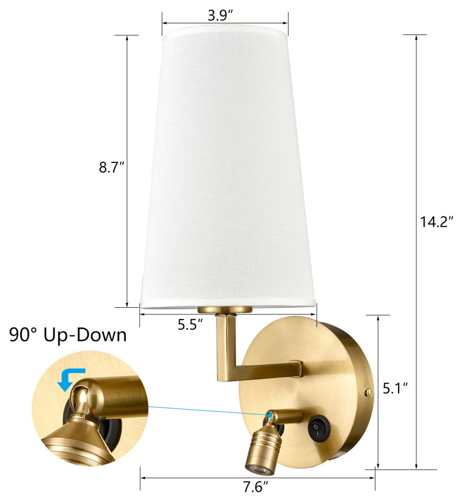 Wall Sconce Fabric Wall Lamp with USB Port and Switch, Set of 2, Black