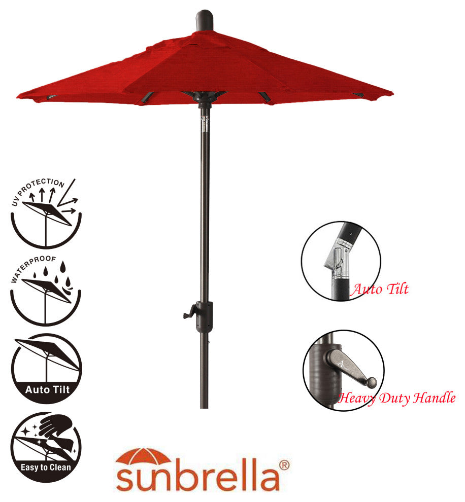 6' Round Auto Tilt Market Umbrella, Black Sapphire Frame, Jockey Red