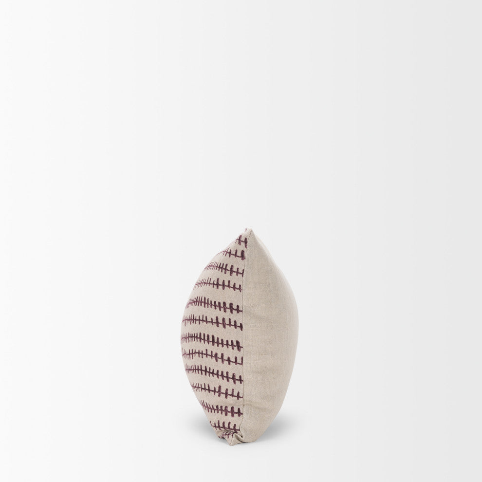 Jenna Beige With Merlot Print Linen Lumbar Decorative Pillow Cover