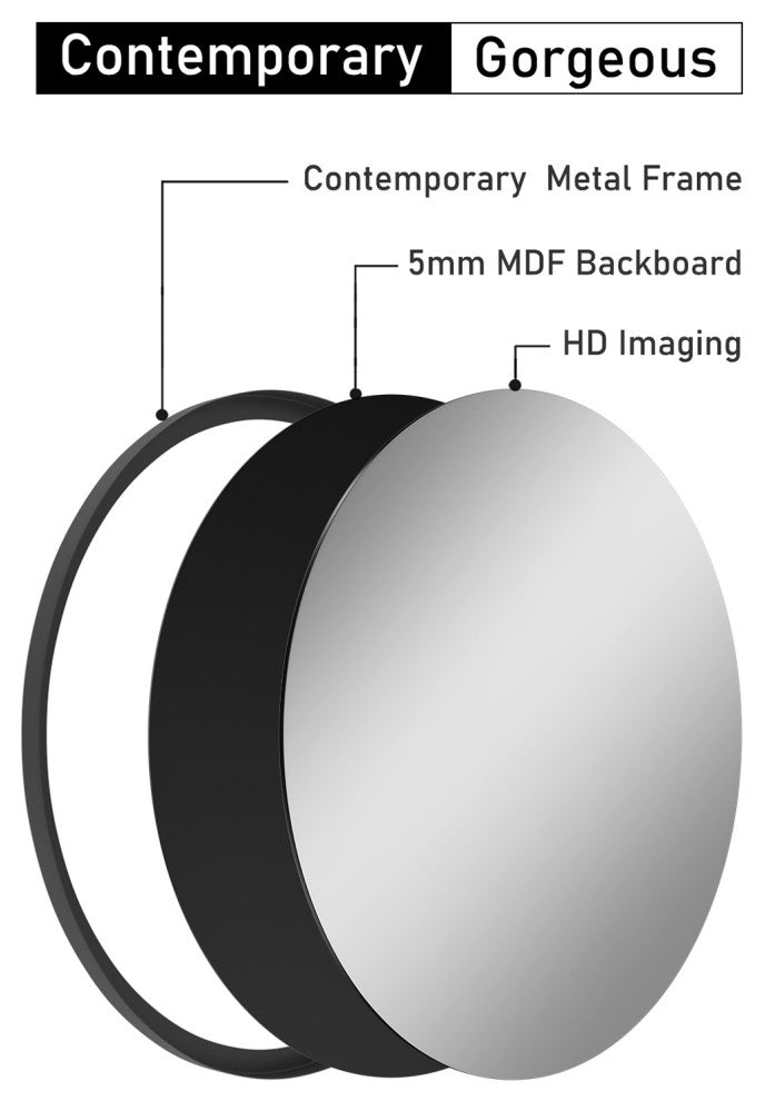Round Framed Wall Mounted Bathroom Vanity Mirror, Black, 32x32