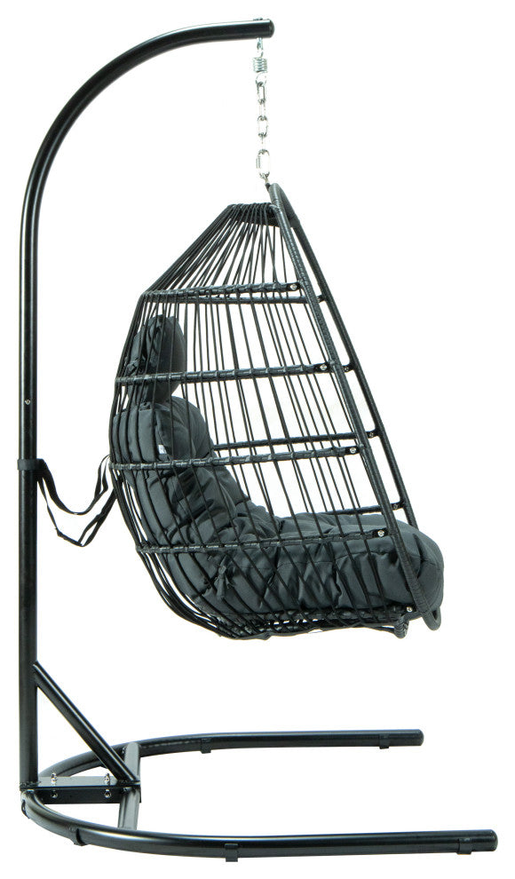 LeisureMod Wicker Folding Hanging Egg Swing Chair, Charcoal