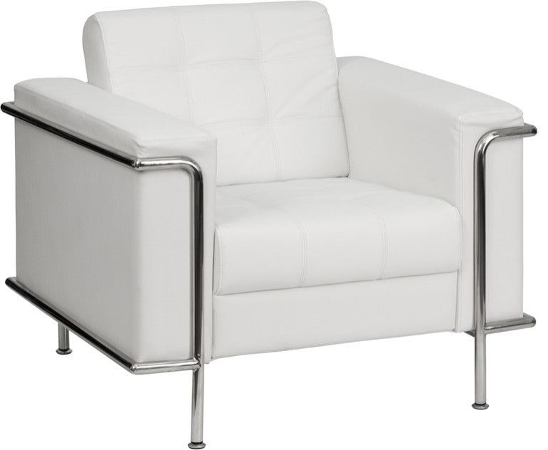 Modern Contemporary Melrose White Leather Chair With Encasing Frame