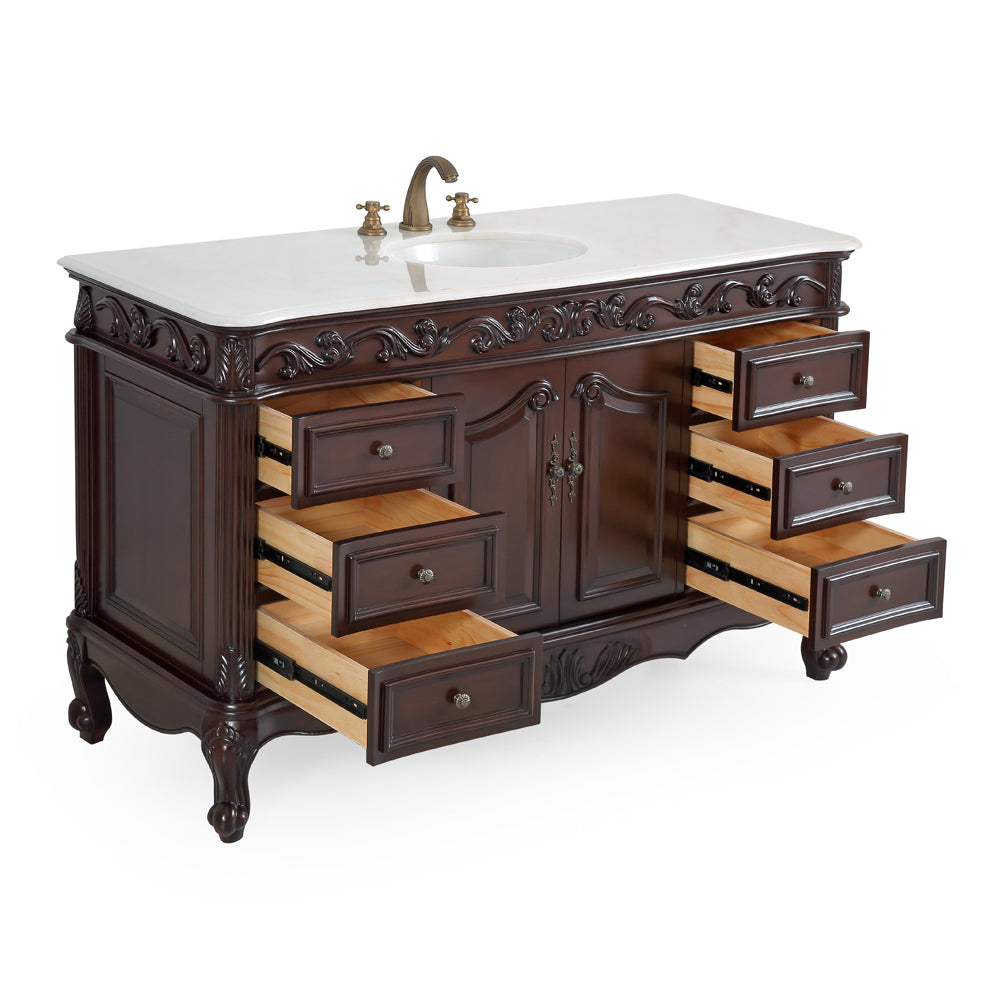 56 inch  Beckham Traditional Brown Bathroom Vanity