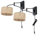 Safavieh Bramley Wall Sconce Set of 2 w/ USB Port Black/Natural Rattan