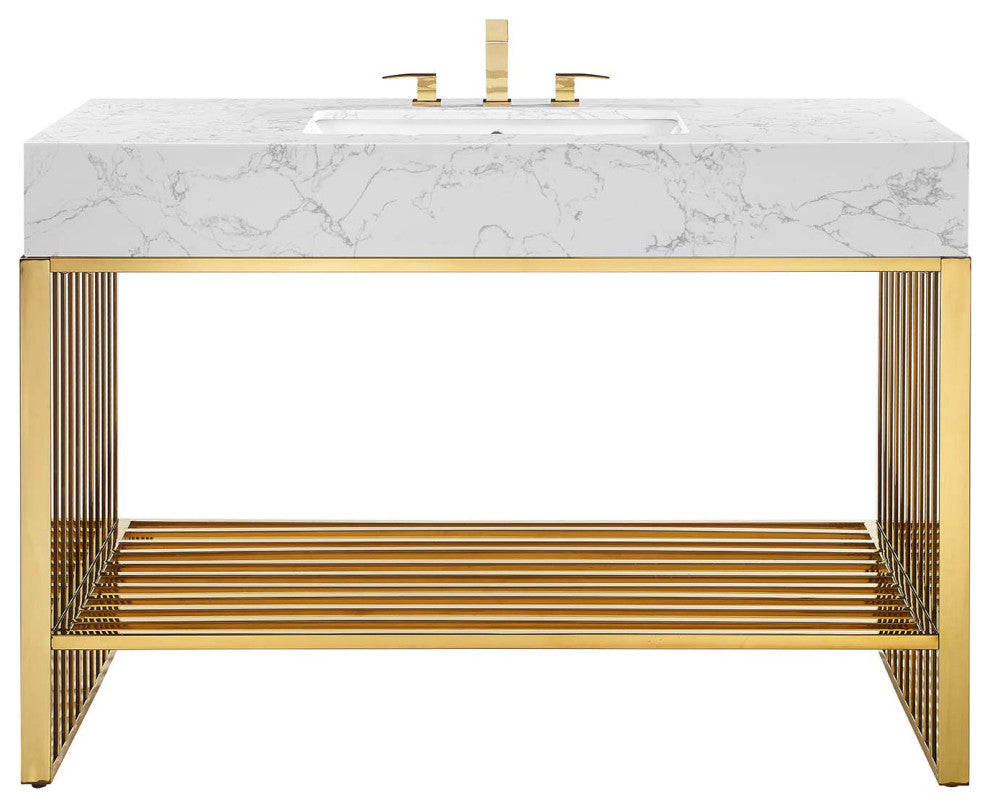 Gridiron Bathroom Vanity, White Gold