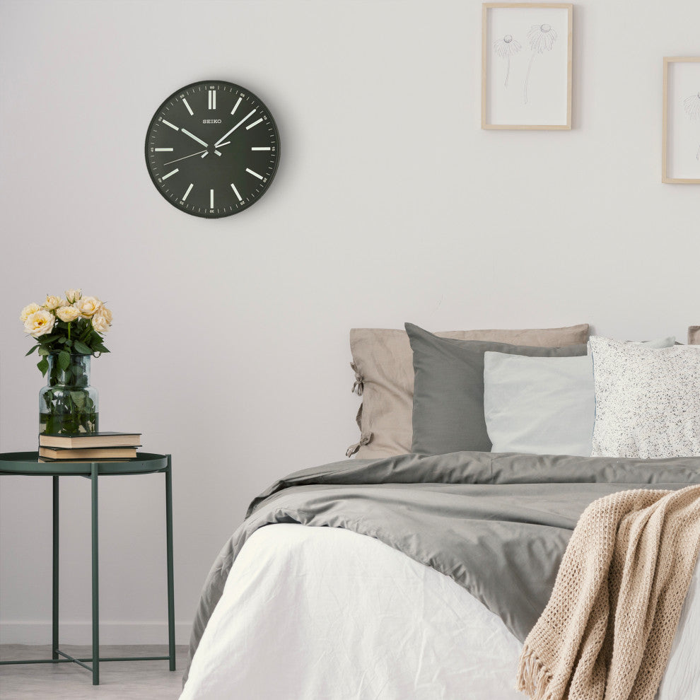 Seiko Clocks, 12" Black Wall Clock With White Markers