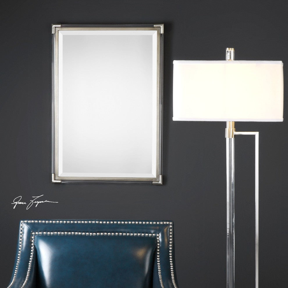 Modern Silver Acrylic Tube Wall Mirror Contemporary Minimalist Vanity Metallic