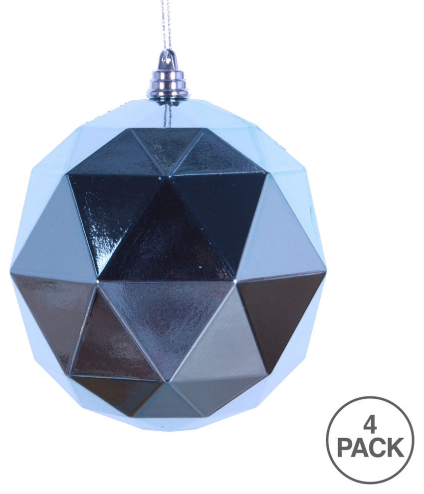 Vickerman M177432DS 6" Baby Blue Shiny Geometric Ball Ornament, 4 per bag