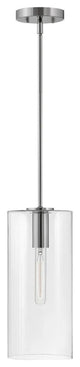 Lark Lane 7" Single Cylindrical Pendant, Polished Nickel + Clear Glass