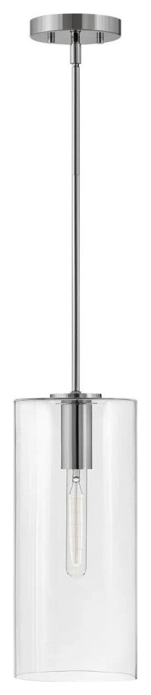 Lark Lane 7" Single Cylindrical Pendant, Polished Nickel + Clear Glass