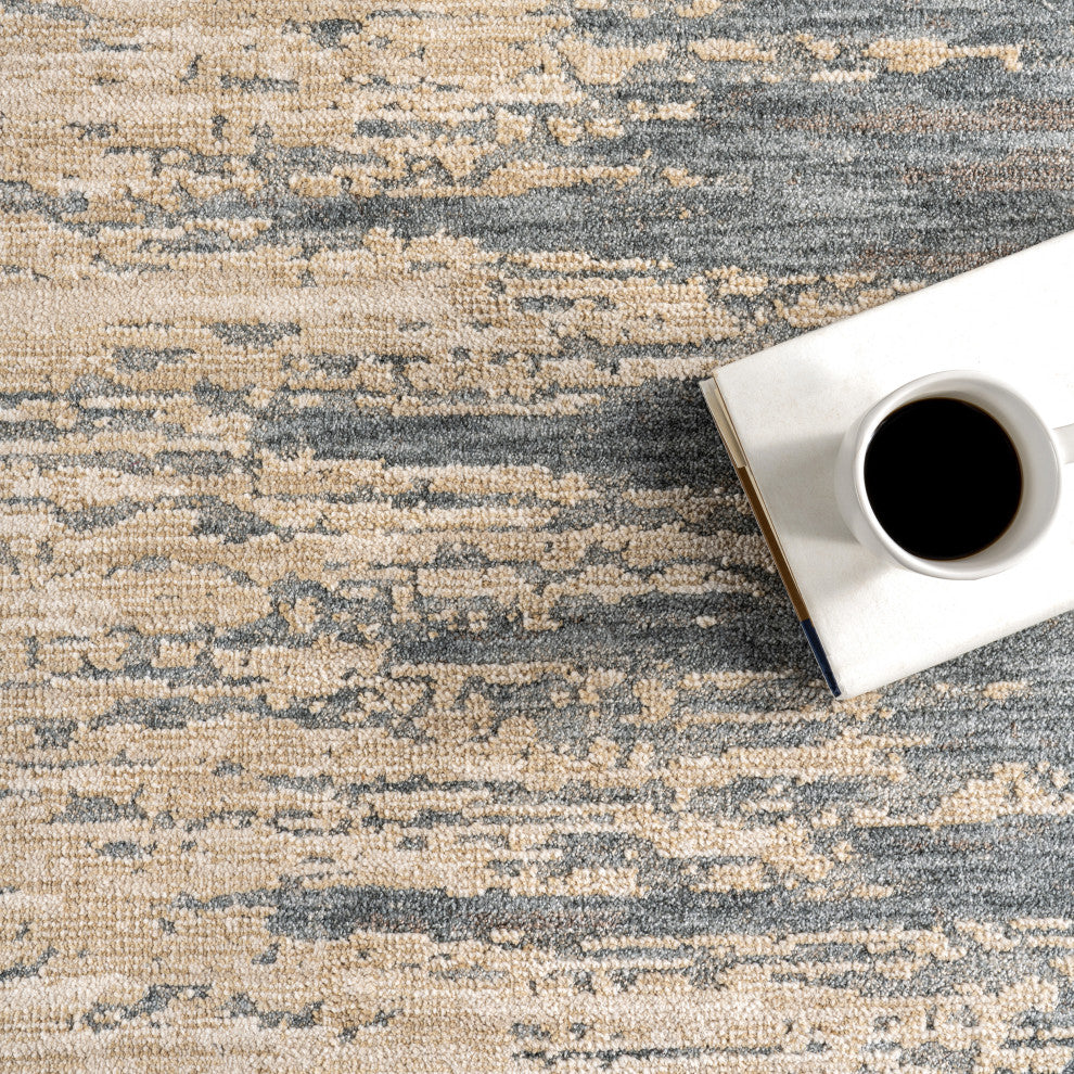 Fiadh Abstract Fringe Area Rug, Blue 6'7"x9'6"