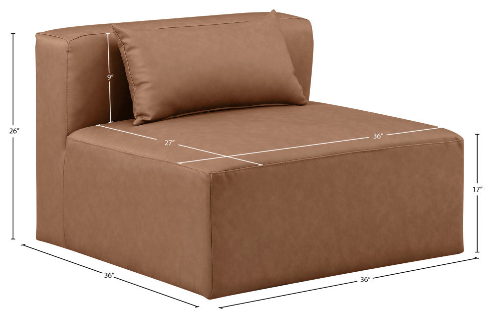 Cube Upholstered Modular Component, Brown, Vegan Leather, Armless Chair