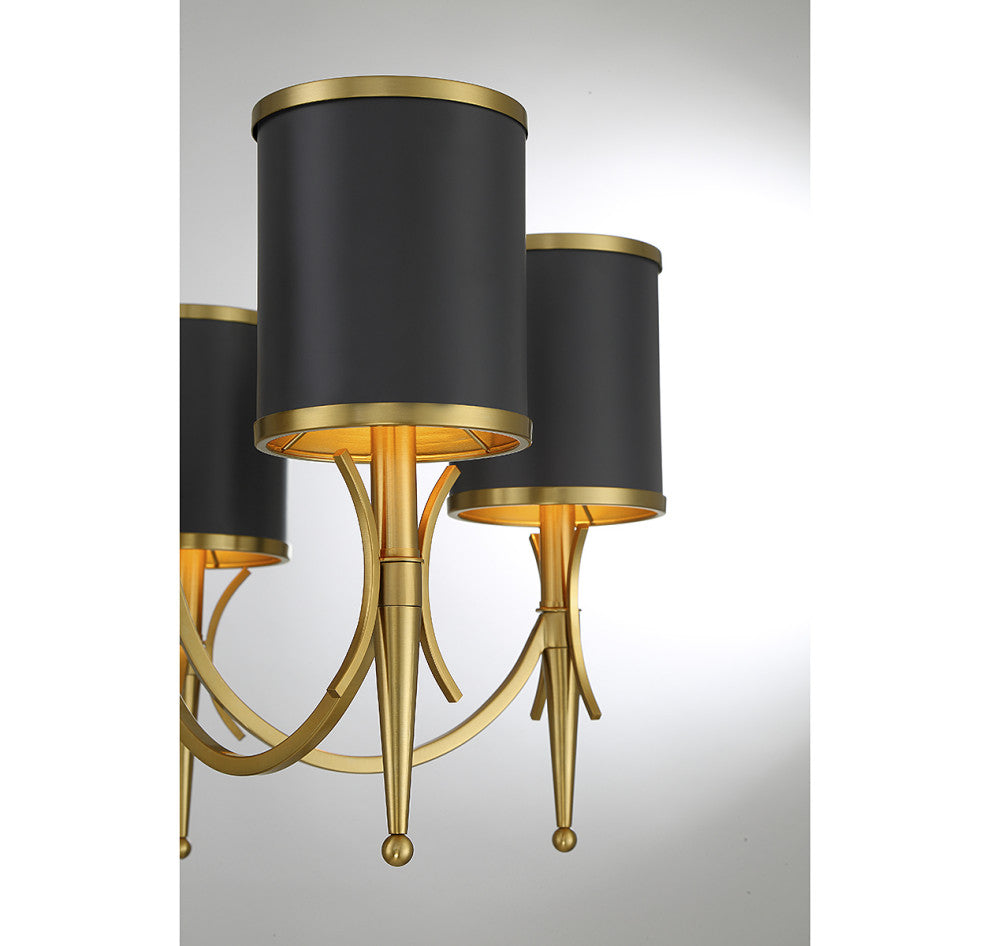Quincy 5-Light Chandelier, Matte Black With Warm Brass Accents