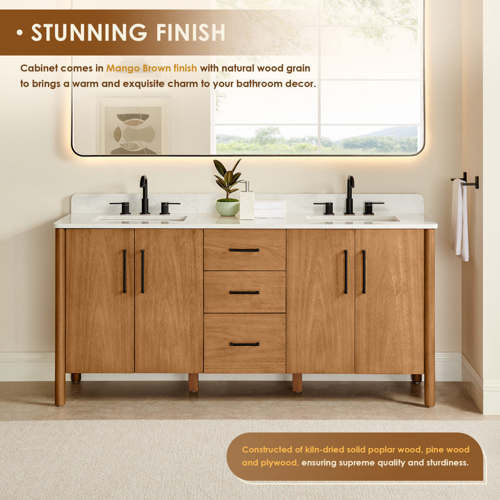 Velora Bathroom Vanity, Mango Brown, 72", No Mirror