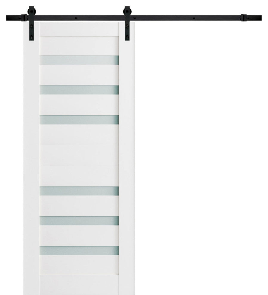 Barn Door 32 x 96 Frosted Glass, Quadro 4266 White, Set 6.6' Rail