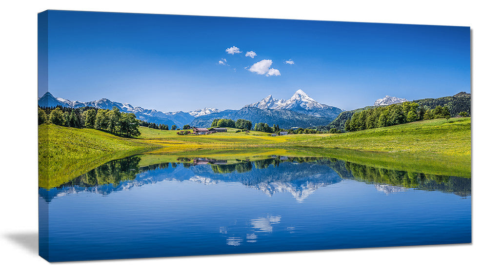 Summer with Clear Mountain Lake, Landscape Canvas Art Print, 40x20