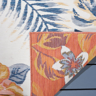 Safavieh Sunrise Collection SUN671 Indoor-Outdoor Rug, Ivory/Rust Blue, 6'7" Square