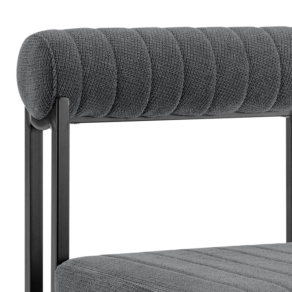 Anastasia Dining Chair With Matte Black Iron and Anchor Gray Fabric, Set of 2