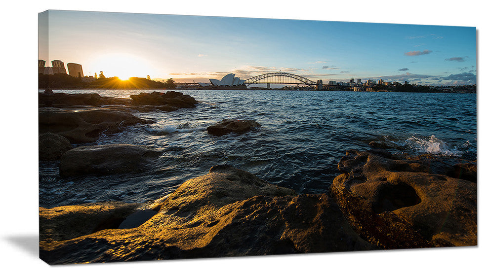 "Sunset At Opera House Sydney" Seashore Canvas Print, 32"x16"