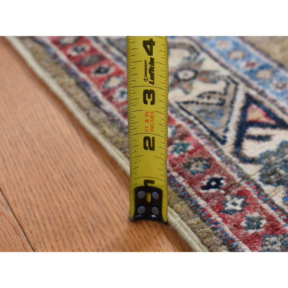 Green Hand Knotted Afghan Super Kazak Geometric Medallion Wool Rug, 2'9"x7'7"