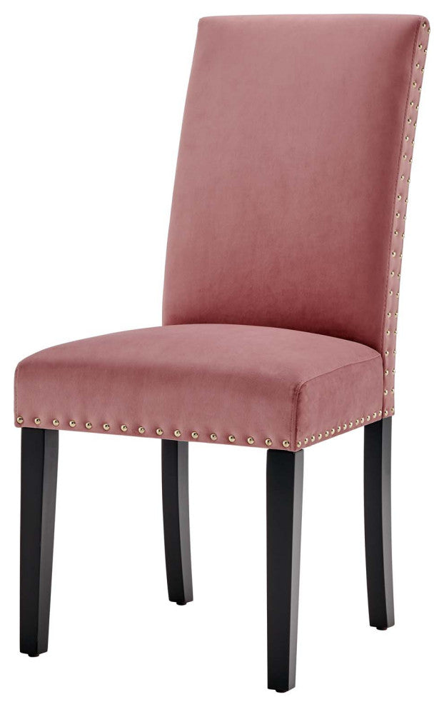 Side Dining Chair, Set of 2, Velvet, Wood, Pink, Modern, Cafe Bistro Restaurant