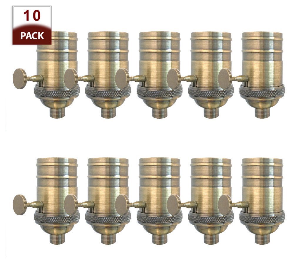 Royal Designs, Inc. 3 Way Vintage Lamp Socket, Antique Brass, Set of 10