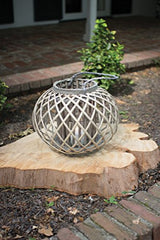 Low Round Grey Willow Lantern with Glass - Small