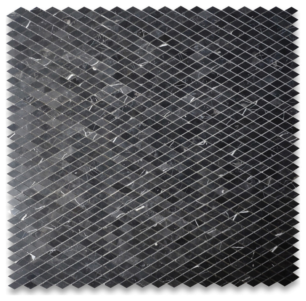 Nero Marquina Black Marble Rhomboid Diamond Mosaic Tile Polished, 1 sheet