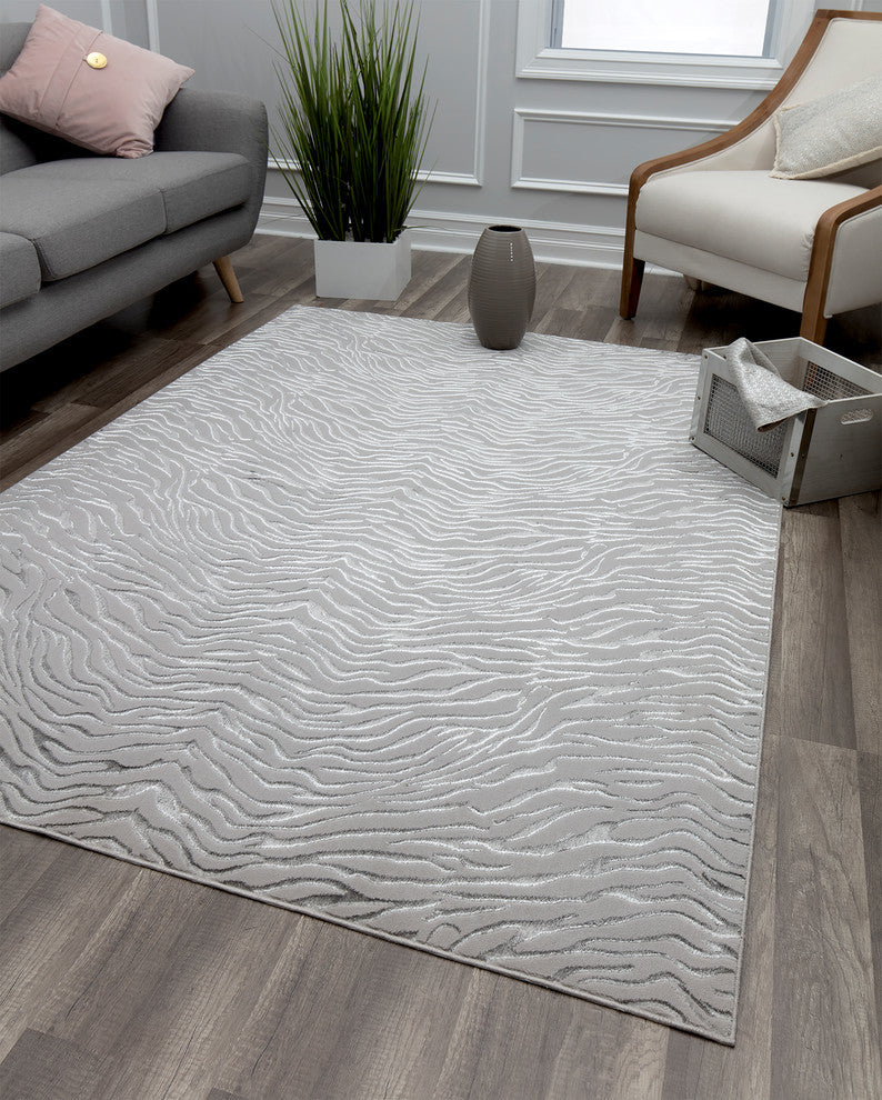 Natura Transitional Modern Animal Print Area Rug, Gray Tiger, 5'' X 7''