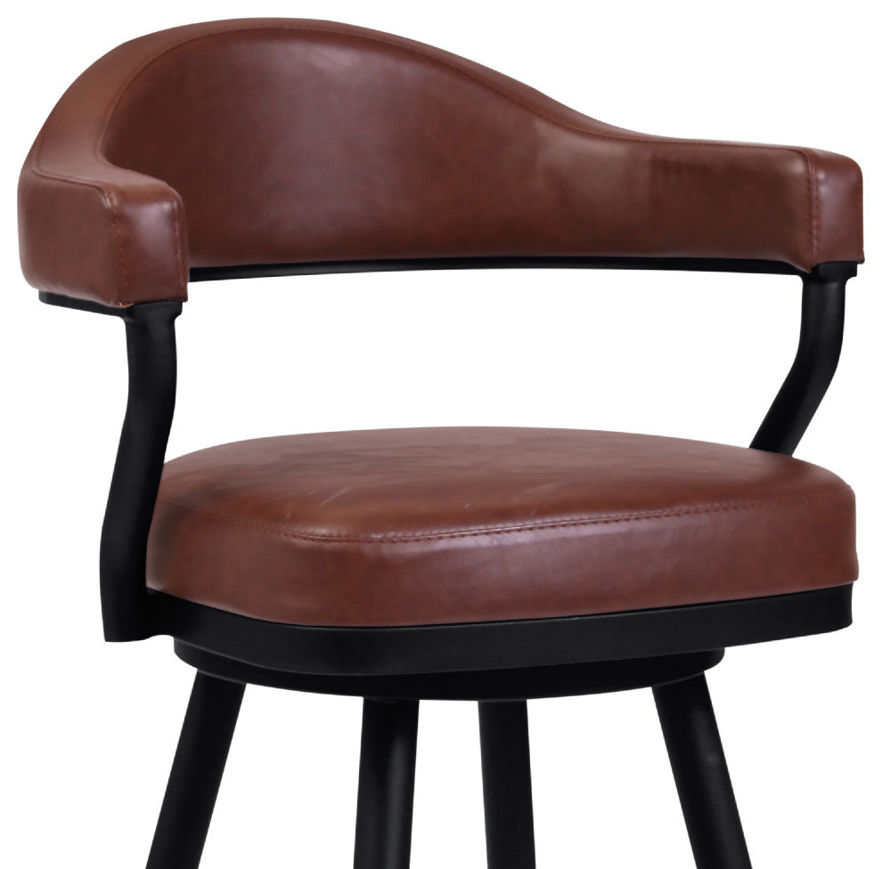 Benzara BM272492 30" Vintage Faux Leather Bar Stool, Metal Peg Legs, Brown
