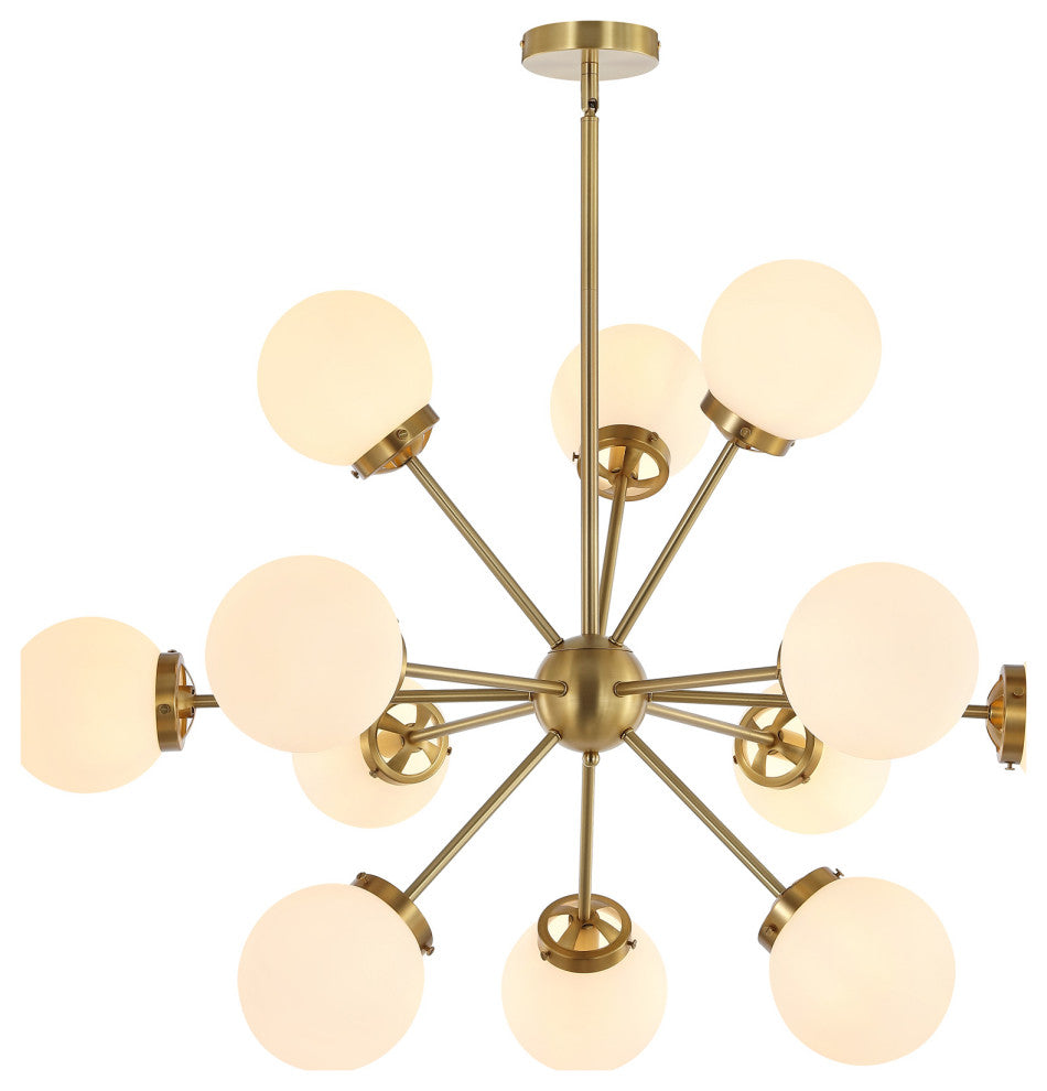 12-Light Dimmable Sputnik Sphere Chandelier, White Glass Shades