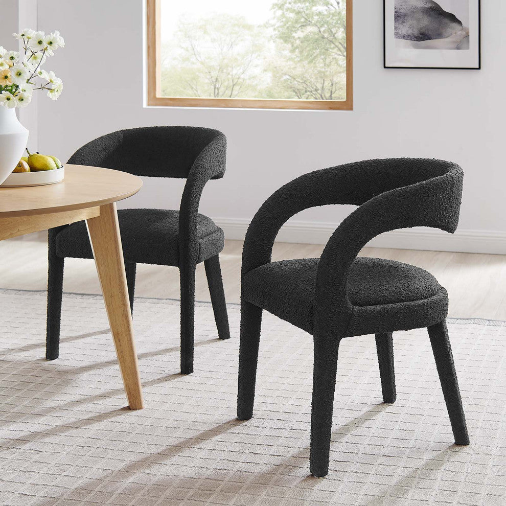 Pinnacle Boucle Upholstered Dining Chair Set of 2, Black