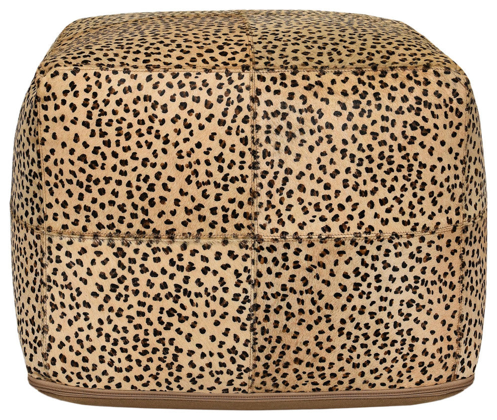 Leopard 18" Natural Leather Hide Floor Cushion Pouf