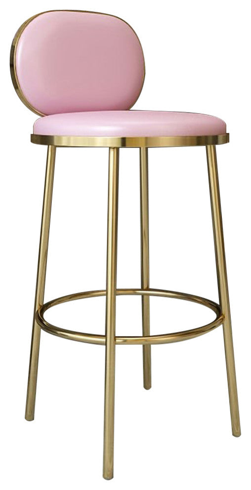Modern Pink Faux Leather Upholstery Round Counter Stool with Back