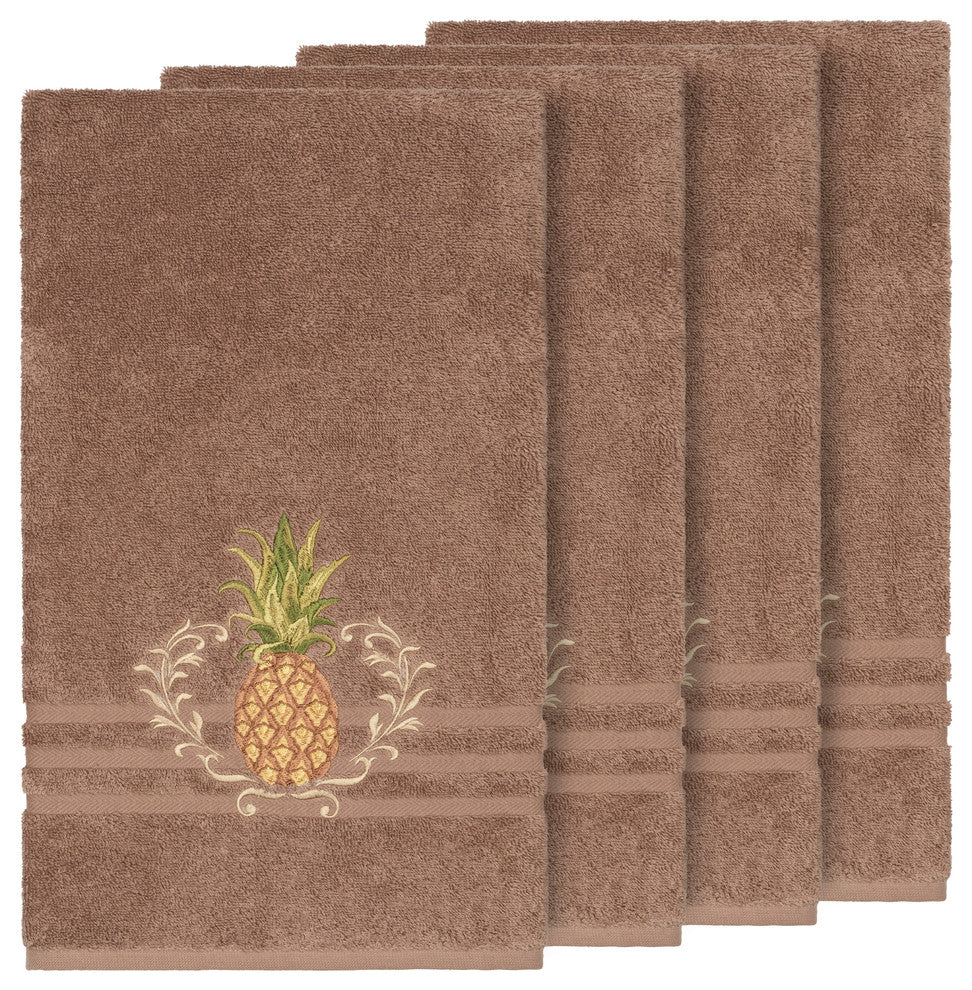 Linum Home Textiles Welcome Embellished, Latte, Bath Towel, 4-Piece Set