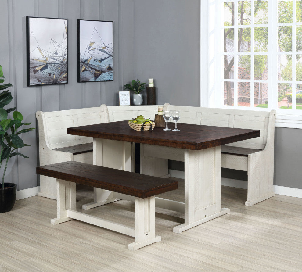 Sunny Dining Nook Table Set, Distressed Cream/Brown Wood