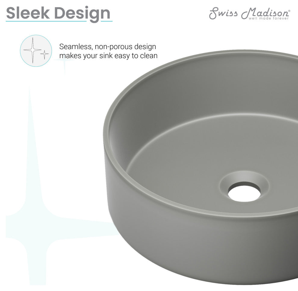 Lisse 14.5" Round Concrete Vessel Bathroom Sink, Dark Gray