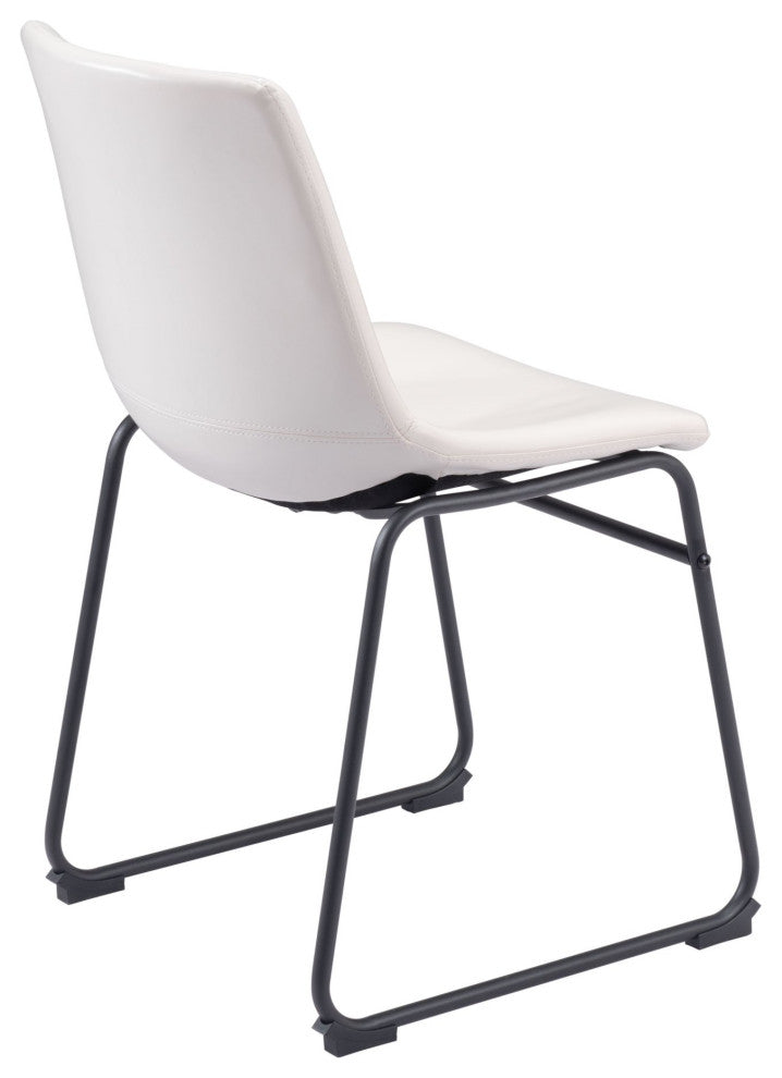 Dining Chair, Set of 2, Faux Vinyl Leather, Distressed White, Black, Industrial