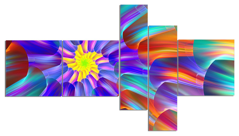Spectacular Stain Glass with Spirals, Floral Canvas Art Print, 60"x32", 5 panels
