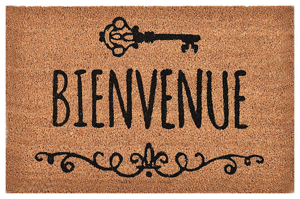 Sheltered Front Door Mat Coir Coco Fibers Rug 24x16, Bienvenue