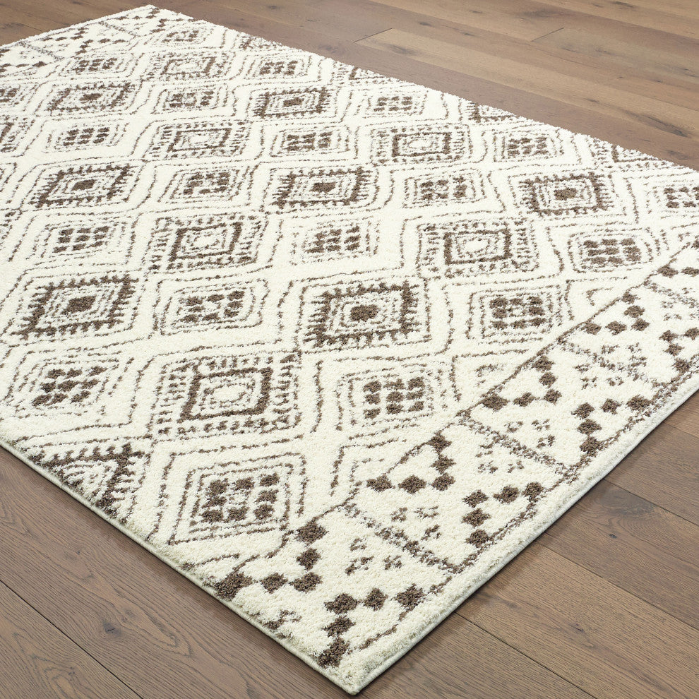 Viviana Distressed Tribal Ivory/ Brown Area Rug, 6'7"X9'6"