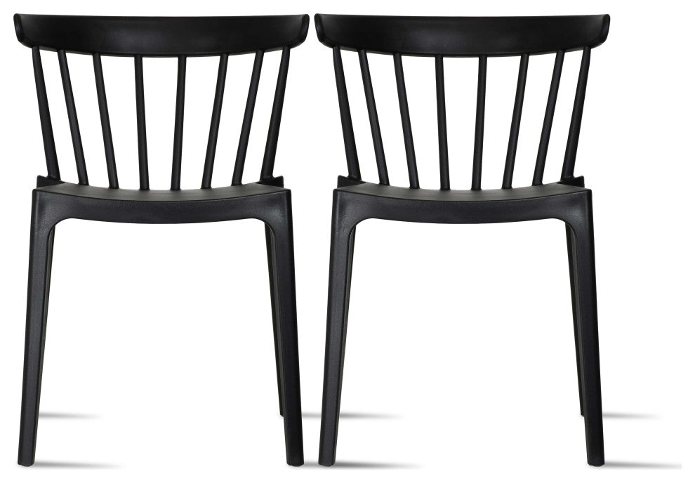 Set of 2 Dining Side Chairs, Plastic Indoor/Outdoor Stackable Patio Chair, Black