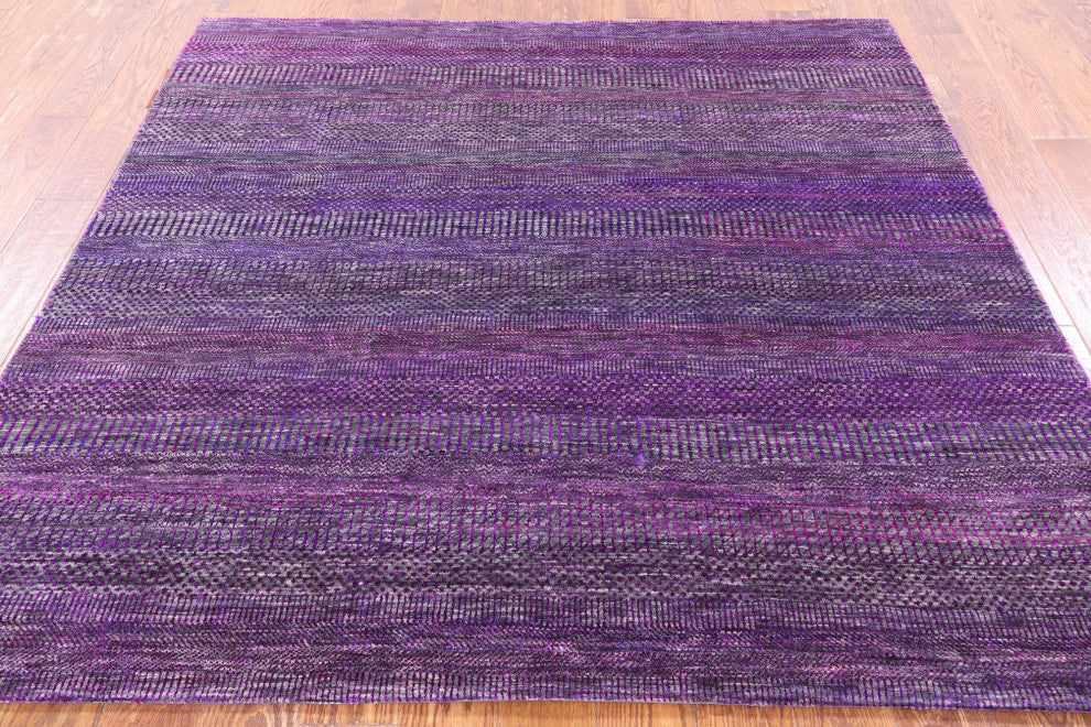 6' Square Wool and Silk Super Savannah Gabbeh Hand-Knotted Rug Q6920